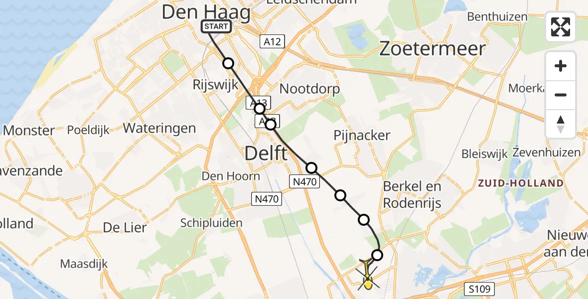 Routekaart van de vlucht: Lifeliner 2 naar Rotterdam The Hague Airport, Van der Kunstraat