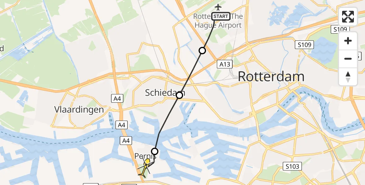 Routekaart van de vlucht: Lifeliner 2 naar Pernis, Neel Gijsenstraat