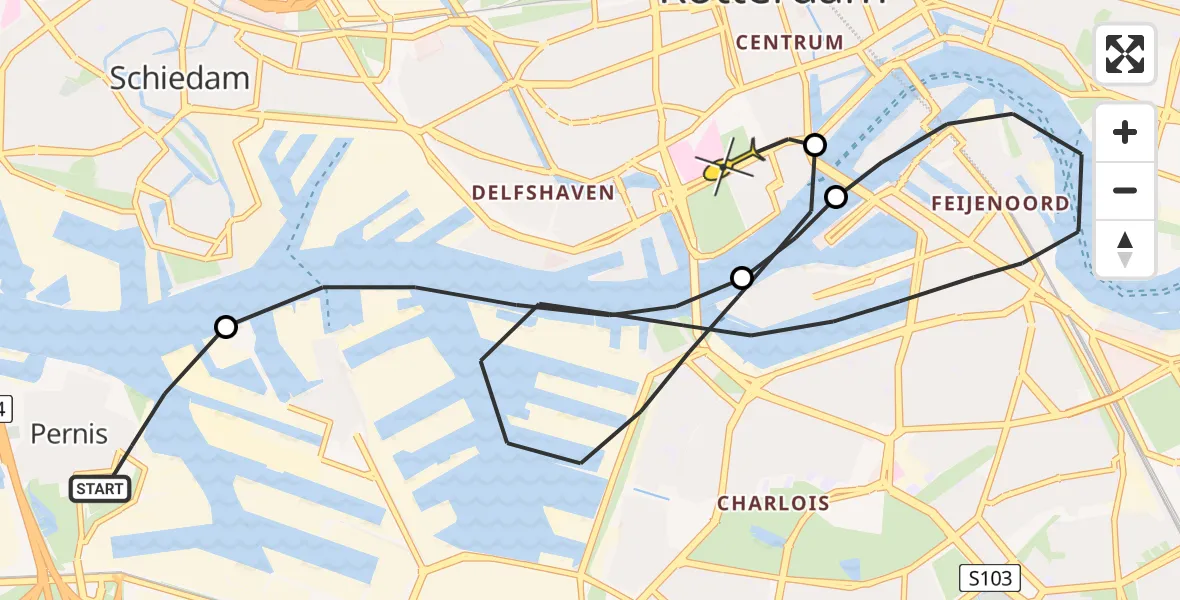 Routekaart van de vlucht: Lifeliner 2 naar Erasmus MC, Groene Kruisweg