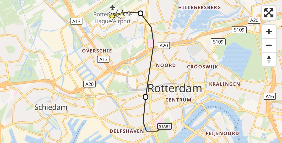 Routekaart van de vlucht: Lifeliner 2 naar Rotterdam The Hague Airport, Lieve Verschuierstraat