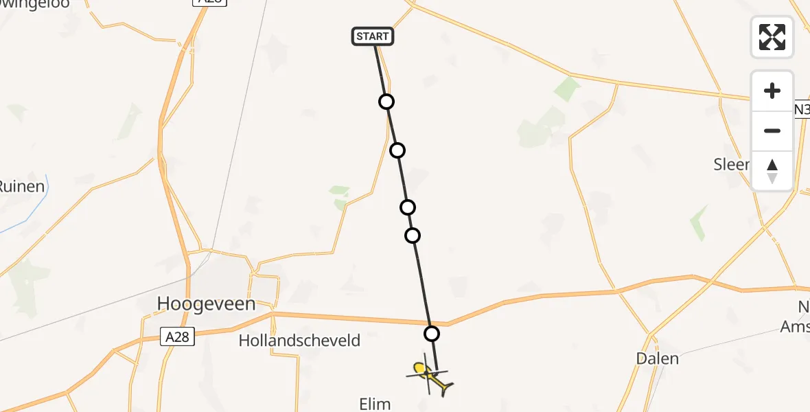 Routekaart van de vlucht: Lifeliner 4 naar Nieuwlande, Hamslag