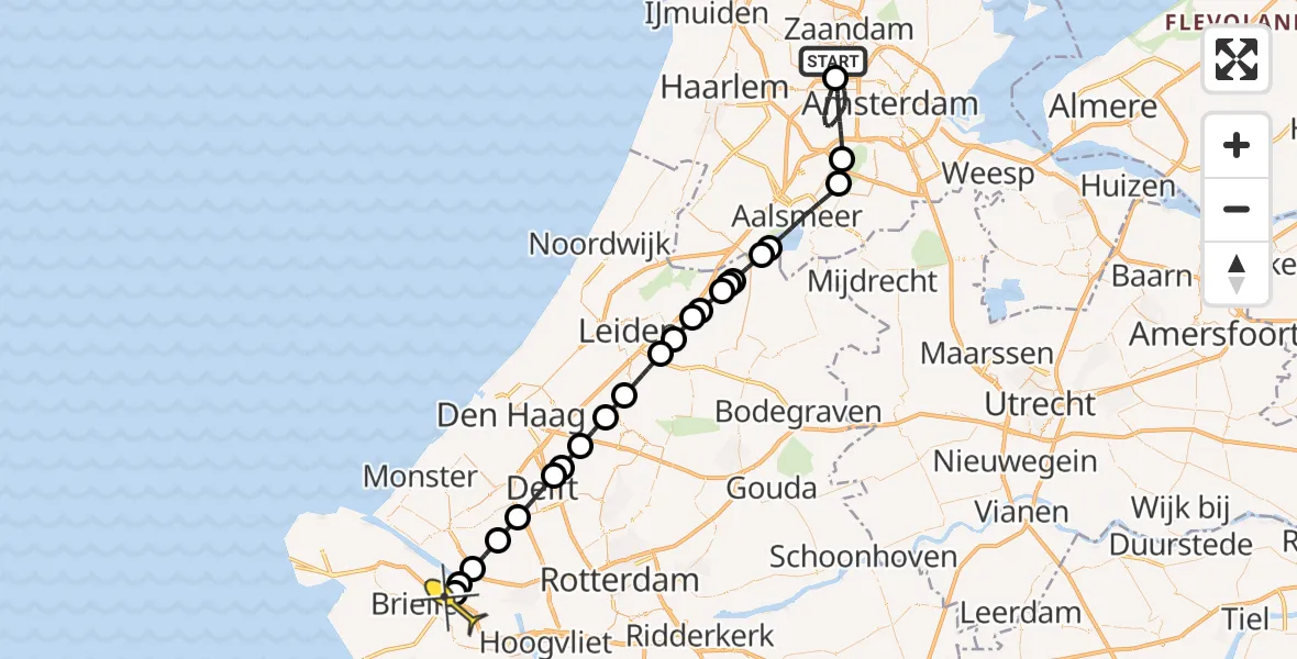 Routekaart van de vlucht: Lifeliner 1 naar Europoort, Corsicaweg