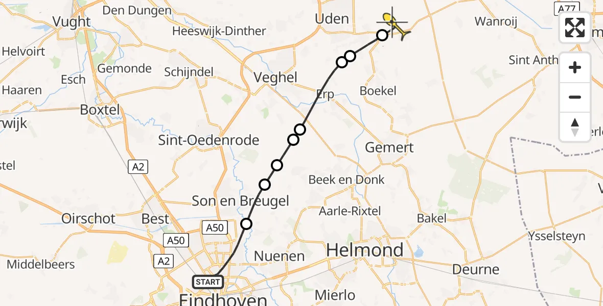 Routekaart van de vlucht: Lifeliner 3 naar Vliegbasis Volkel, Generaal van Merlenstraat