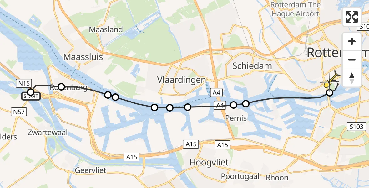 Routekaart van de vlucht: Lifeliner 1 naar Erasmus MC, Noordzeeweg