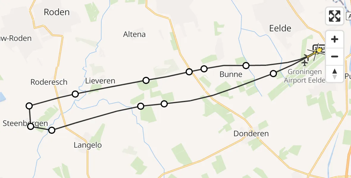 Routekaart van de vlucht: Lifeliner 4 naar Groningen Airport Eelde, Veldkampweg