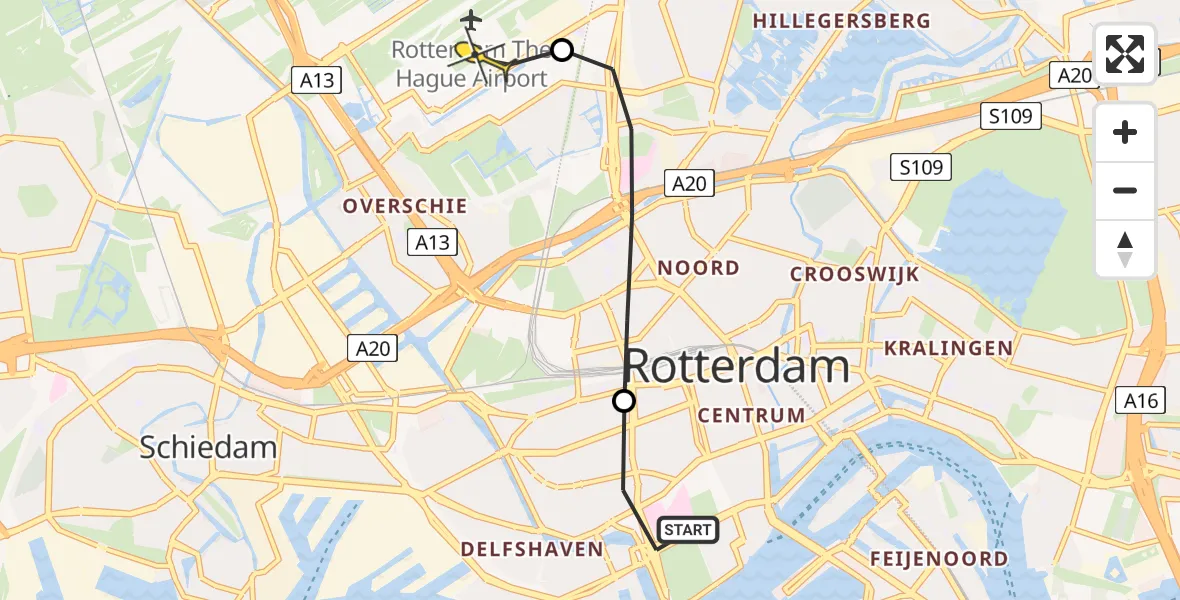 Routekaart van de vlucht: Lifeliner 2 naar Rotterdam The Hague Airport, Nieuwe Binnenweg