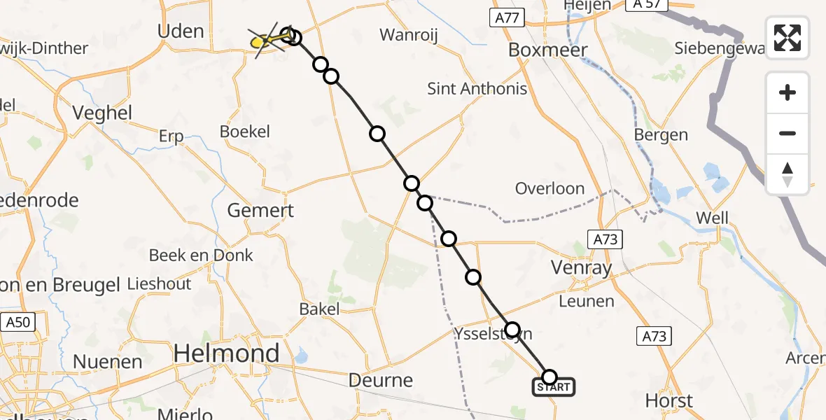 Routekaart van de vlucht: Lifeliner 3 naar Vliegbasis Volkel, Veulensewaterweg