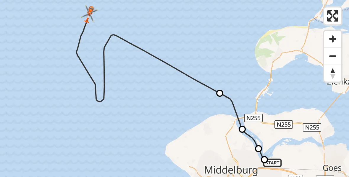 Vluchtroute Kustwachthelikopter Vliegveld Midden-Zeeland - , 28 juli 2024, 08:59