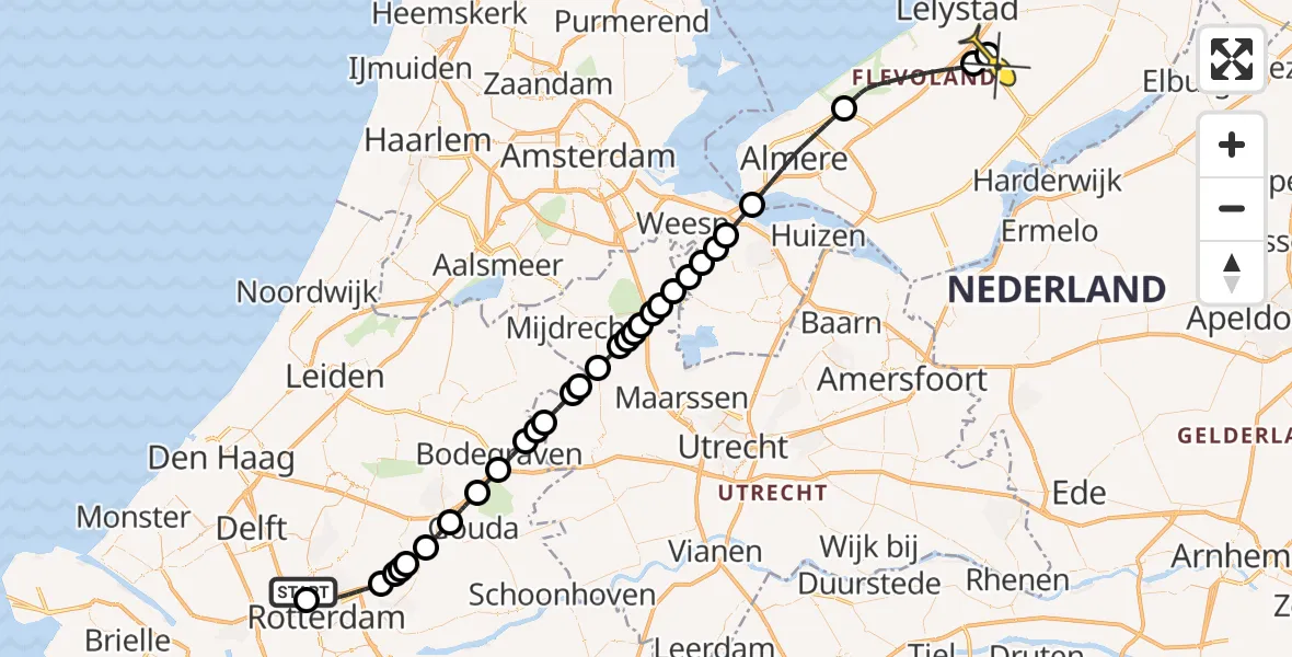 Routekaart van de vlucht: Lifeliner 2 naar Lelystad Airport, Hertenheuvel