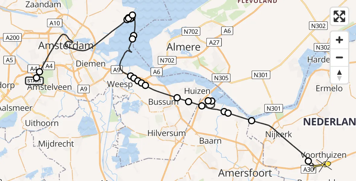 Routekaart van de vlucht: Politieheli naar Voorthuizen, Nieuwemeerdijk