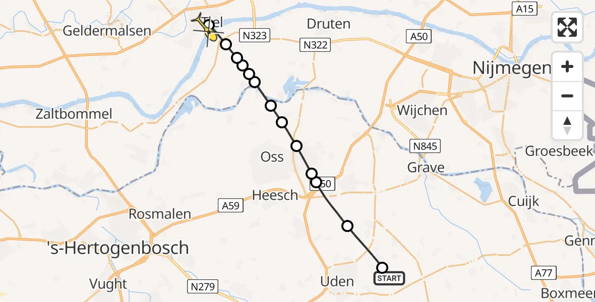 Routekaart van de vlucht: Lifeliner 3 naar Tiel, Achter-Oventje