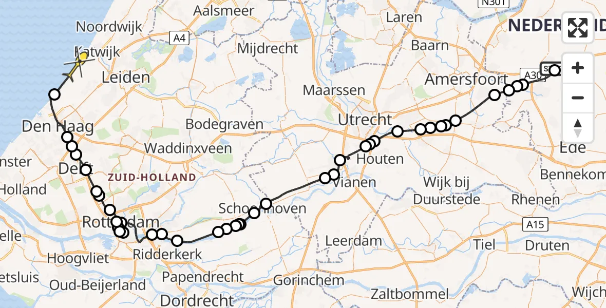 Routekaart van de vlucht: Politieheli naar Wassenaar, Wencopperweg