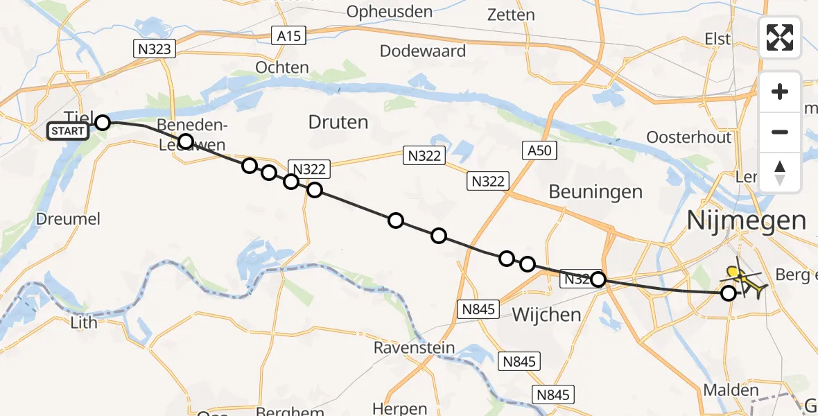 Routekaart van de vlucht: Lifeliner 3 naar Radboud Universitair Medisch Centrum, Veerweg