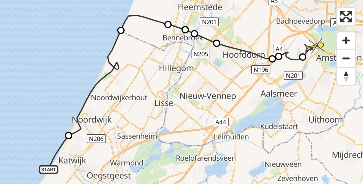 Routekaart van de vlucht: Politieheli naar Schiphol, Boerhaaveweg