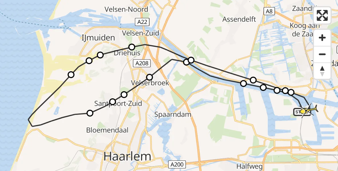 Routekaart van de vlucht: Lifeliner 1 naar Amsterdam Heliport, Daalderweg