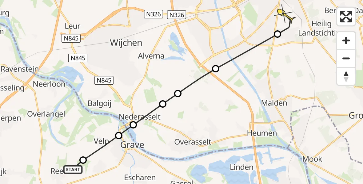 Routekaart van de vlucht: Lifeliner 3 naar Radboud Universitair Medisch Centrum, Schotschestraat