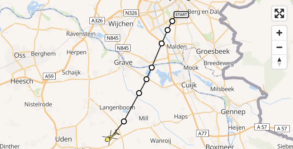 Routekaart van de vlucht: Lifeliner 3 naar Volkel, Sint Jacobslaan