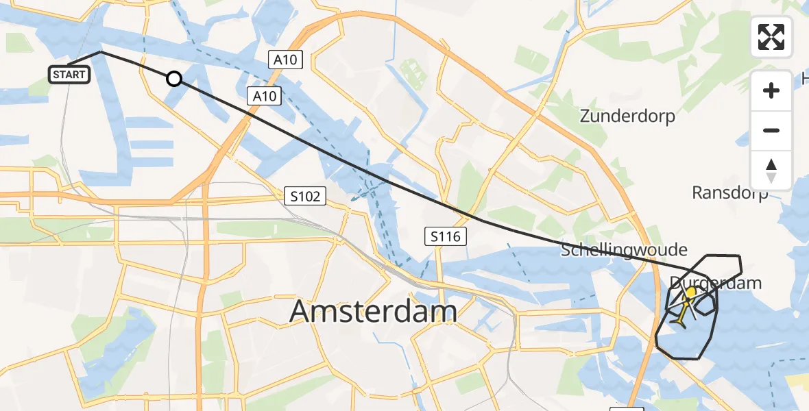 Routekaart van de vlucht: Lifeliner 1 naar Amsterdam, Dukdalfweg