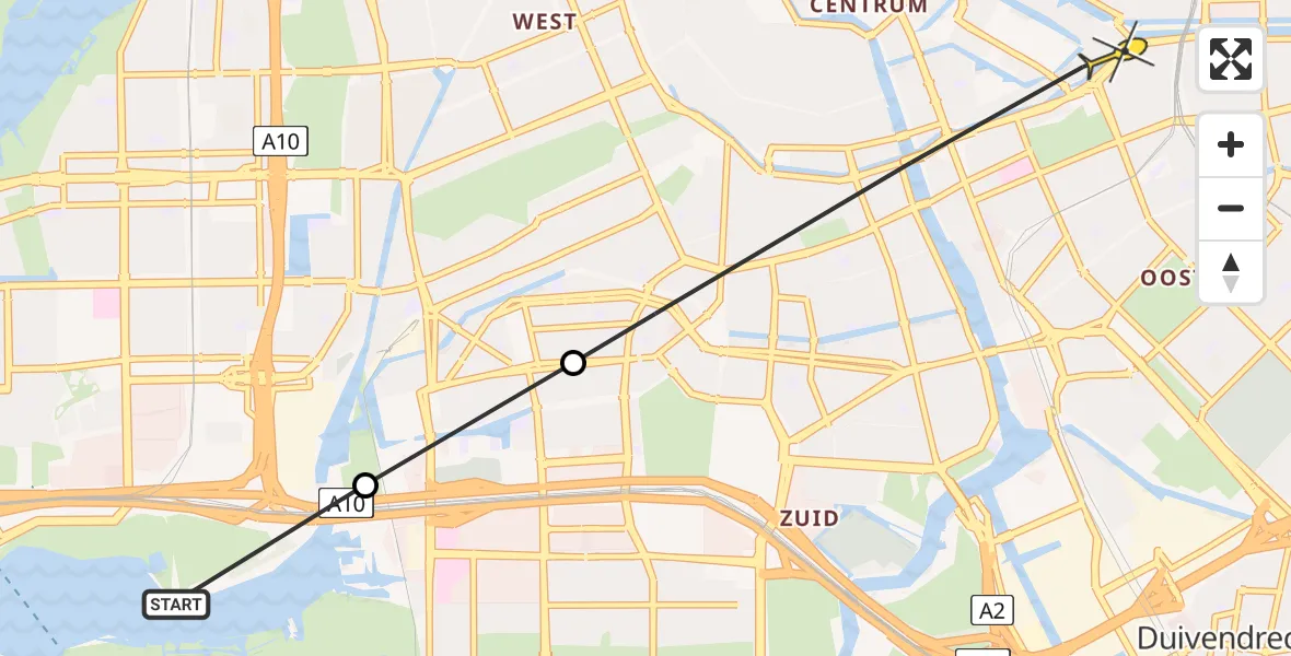 Routekaart van de vlucht: Politieheli naar Amsterdam, IJsbaanpad