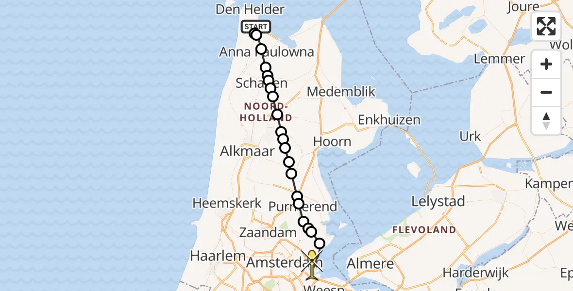 Routekaart van de vlucht: Kustwachthelikopter naar Amsterdam, Middenvliet