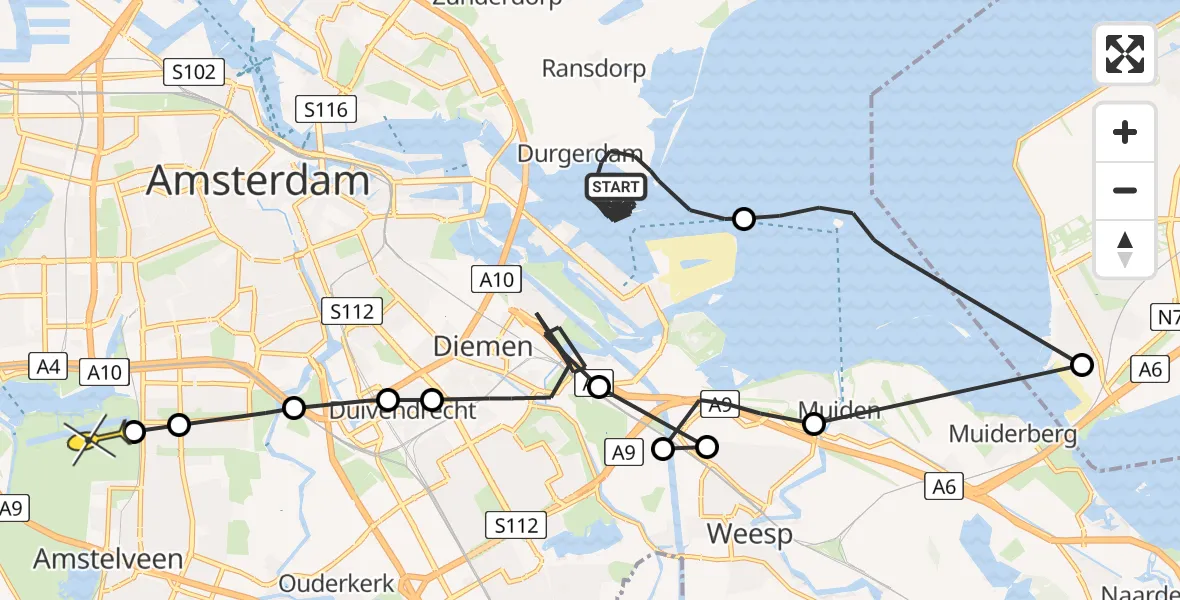 Routekaart van de vlucht: Politieheli naar Amstelveen, Haveneiland-Oost