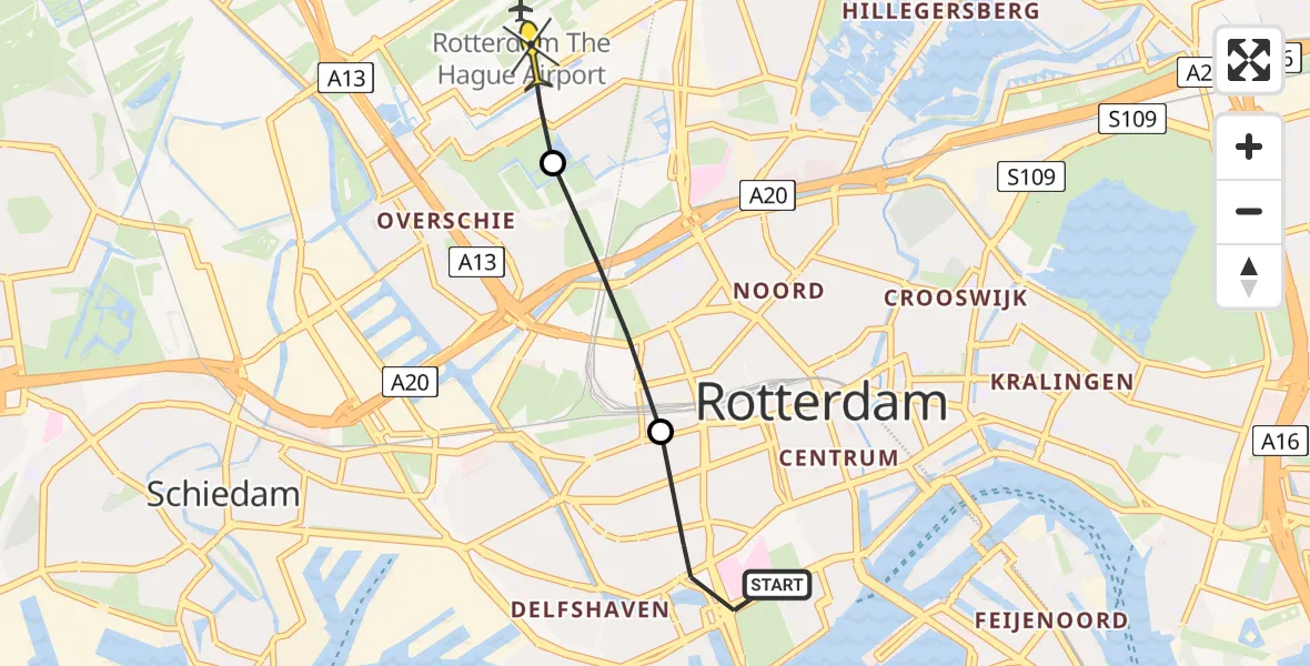 Routekaart van de vlucht: Lifeliner 2 naar Rotterdam The Hague Airport, Nieuwe Binnenweg