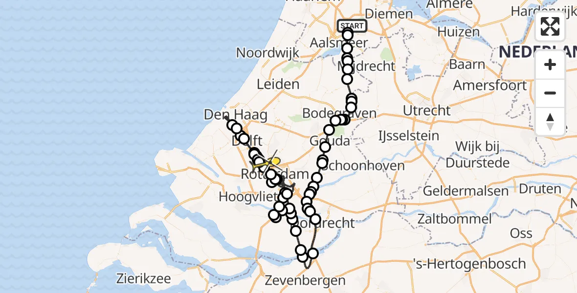 Routekaart van de vlucht: Politieheli naar Rotterdam The Hague Airport, E.L.T.A. straat