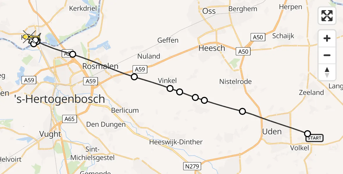 Routekaart van de vlucht: Lifeliner 3 naar Hedel, Koperslagerstraat