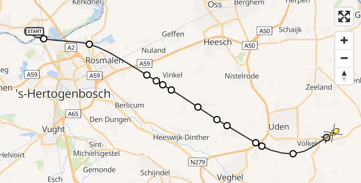 Routekaart van de vlucht: Lifeliner 3 naar Vliegbasis Volkel, de Soepkom