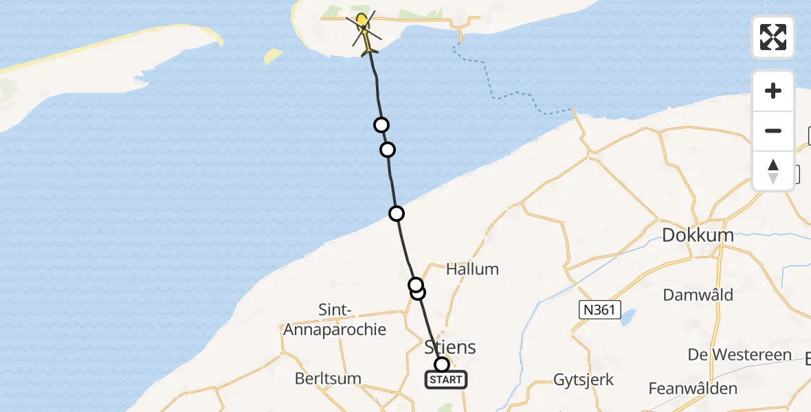 Routekaart van de vlucht: Ambulancehelikopter naar Ballum, Finnedyk