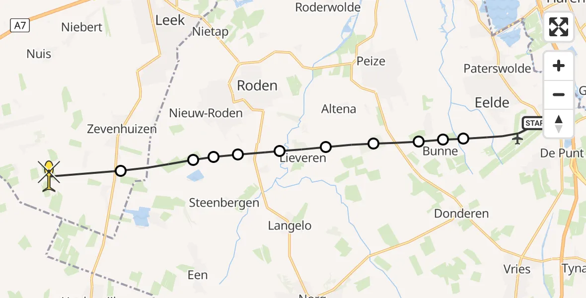 Routekaart van de vlucht: Lifeliner 4 naar Zevenhuizen, Lugtenbergerweg