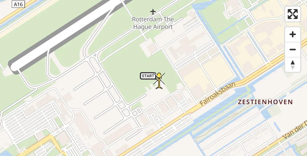 Routekaart van de vlucht: Politiehelikopter naar Rotterdam The Hague Airport, Brandenburgbaan