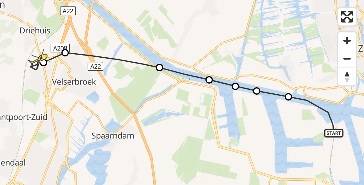 Routekaart van de vlucht: Lifeliner 1 naar Santpoort-Noord, Santpoortse Dreef