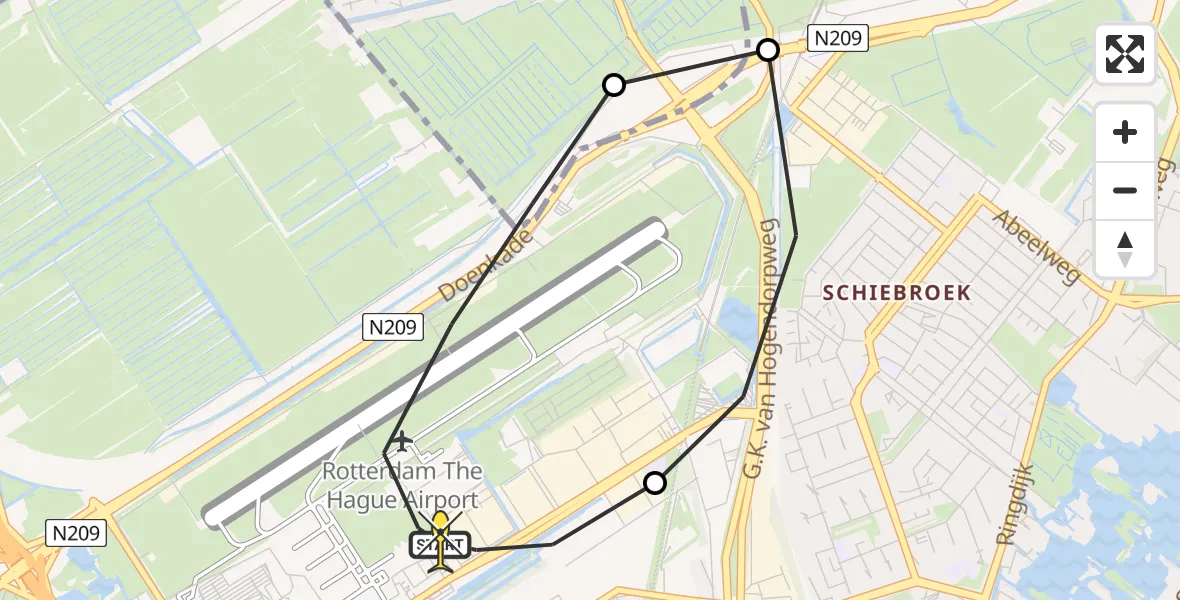 Routekaart van de vlucht: Lifeliner 2 naar Rotterdam The Hague Airport, Doenkadepad