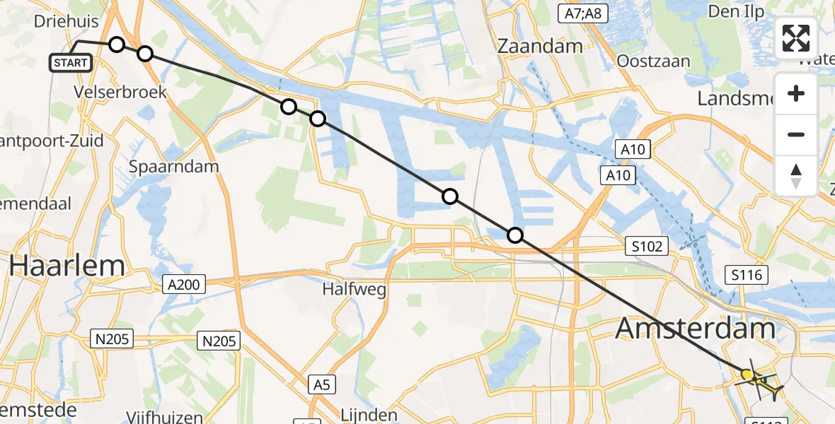 Routekaart van de vlucht: Lifeliner 1 naar Amsterdam, Voorcroft