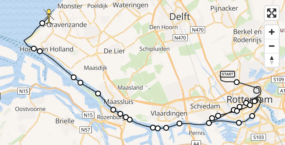 Routekaart van de vlucht: Politieheli naar 's-Gravenzande, Verlaatstraat