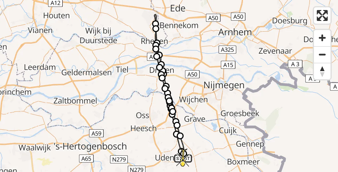 Routekaart van de vlucht: Lifeliner 3 naar Vliegbasis Volkel, Millsebaan