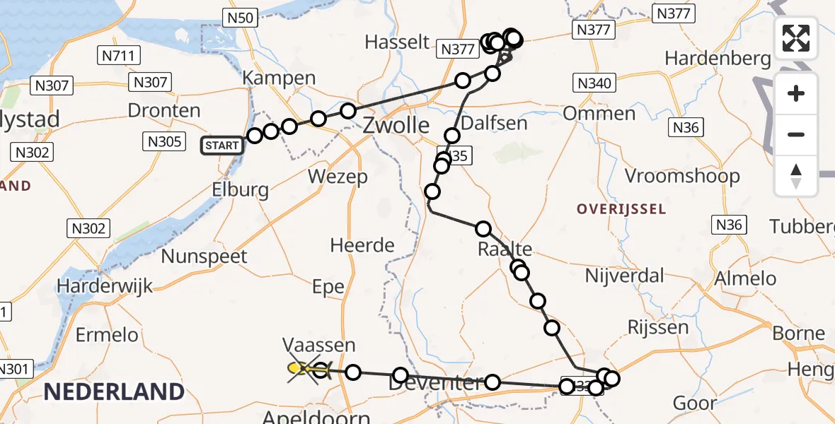 Routekaart van de vlucht: Politieheli naar Wenum Wiesel, Stobbentocht