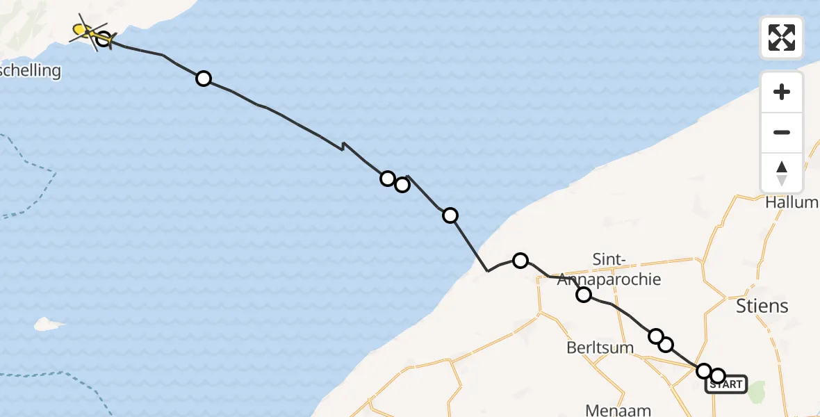 Routekaart van de vlucht: Ambulanceheli naar Striep, Dyksterhuzen
