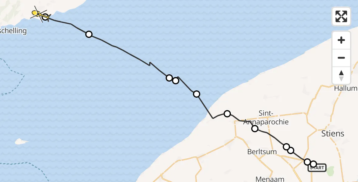 Routekaart van de vlucht: Ambulancehelikopter naar Striep, Dyksterhuzen