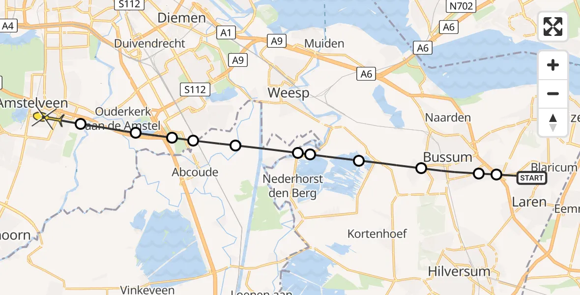 Routekaart van de vlucht: Politieheli naar Amstelveen, Sleedoornlaan