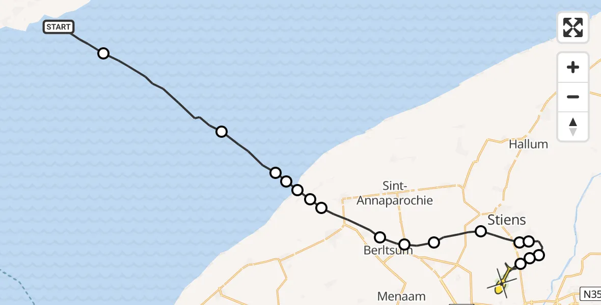 Routekaart van de vlucht: Ambulanceheli naar Vliegbasis Leeuwarden, Keegsdijkje