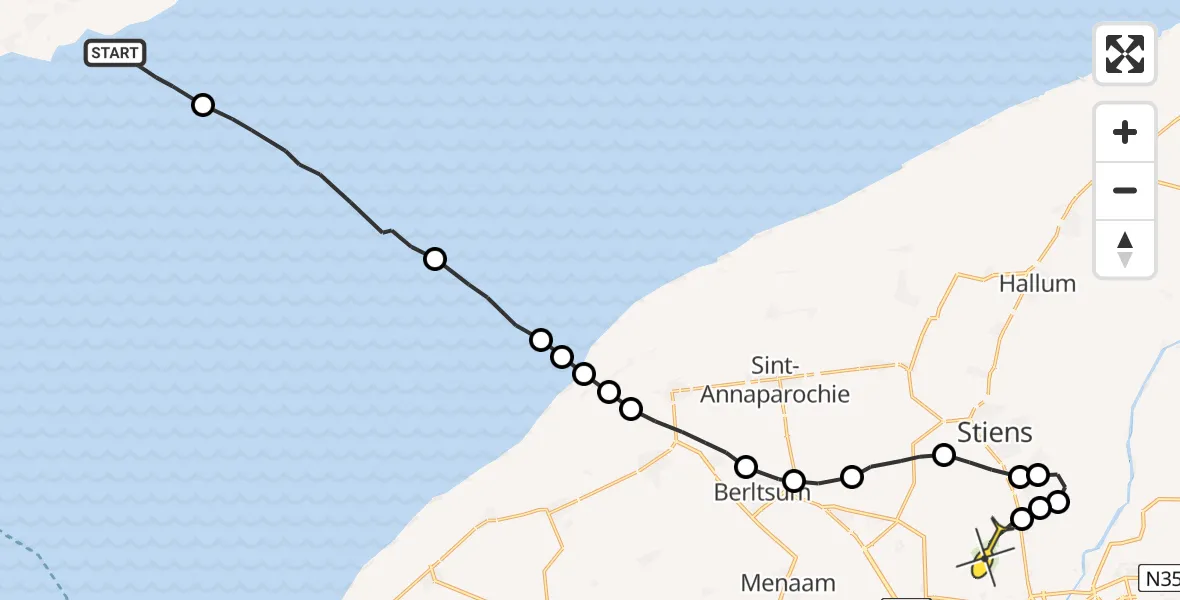 Routekaart van de vlucht: Ambulancehelikopter naar Vliegbasis Leeuwarden, Keegsdijkje