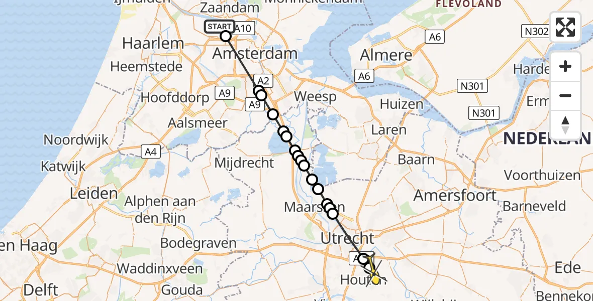 Routekaart van de vlucht: Lifeliner 1 naar Houten, Corsicaweg