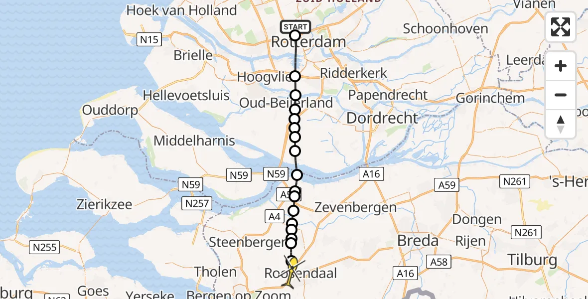 Routekaart van de vlucht: Lifeliner 2 naar Roosendaal, Blankenburgerpark