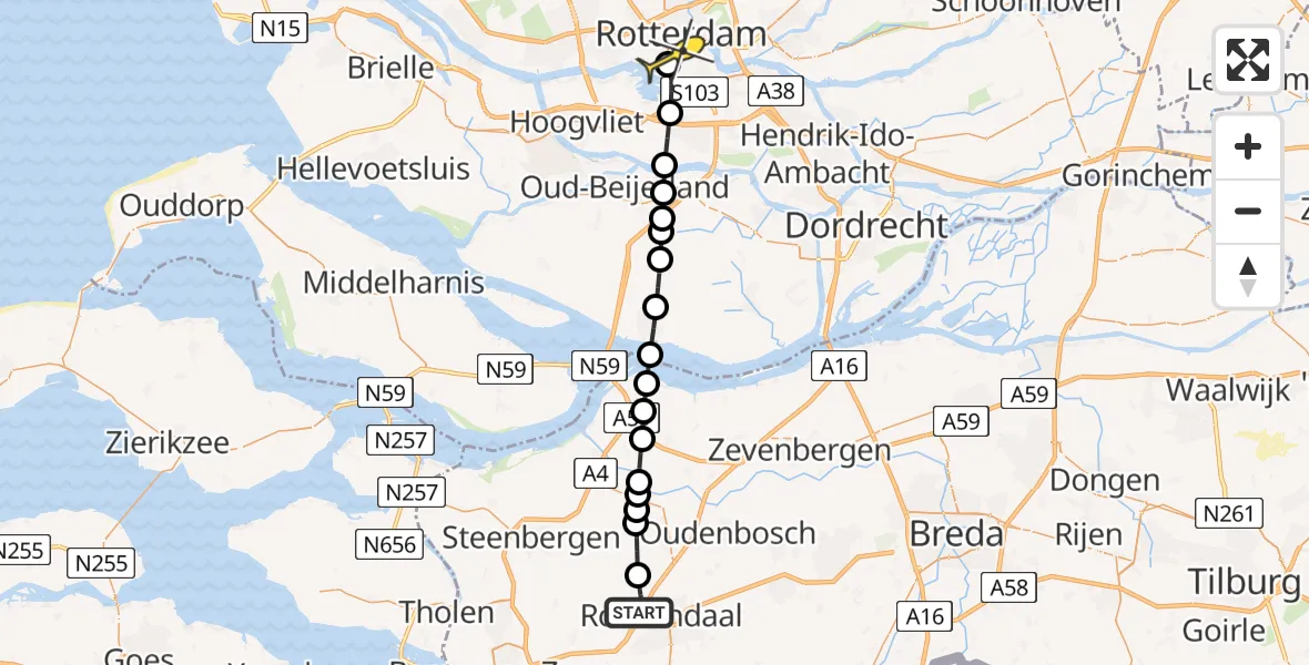 Routekaart van de vlucht: Lifeliner 2 naar Erasmus MC, Noordstraat