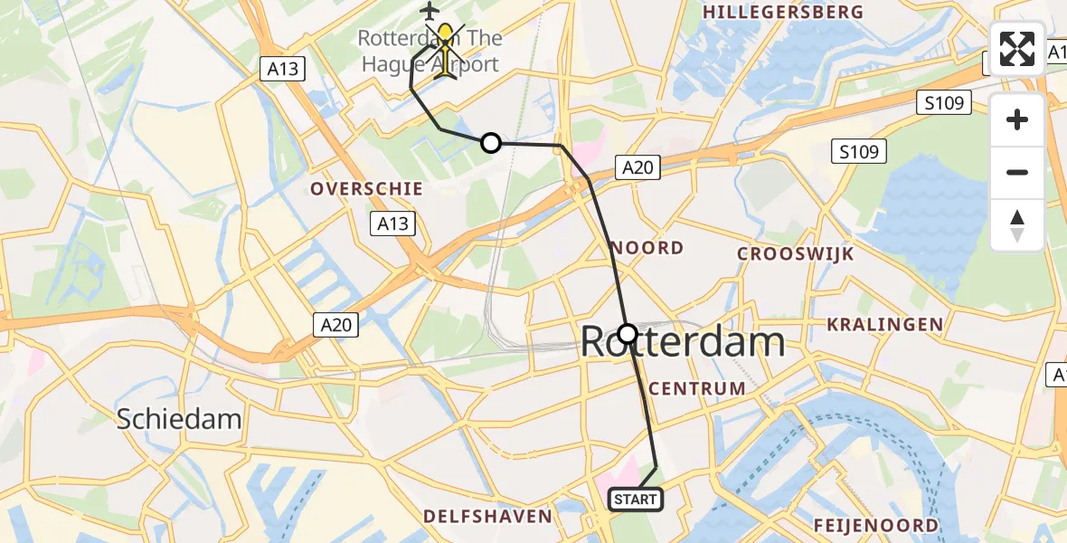 Routekaart van de vlucht: Lifeliner 2 naar Rotterdam The Hague Airport, Westersingel