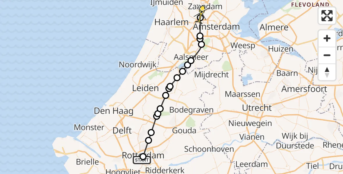 Routekaart van de vlucht: Lifeliner 1 naar Amsterdam Heliport, Van Oldenbarneveltplaats