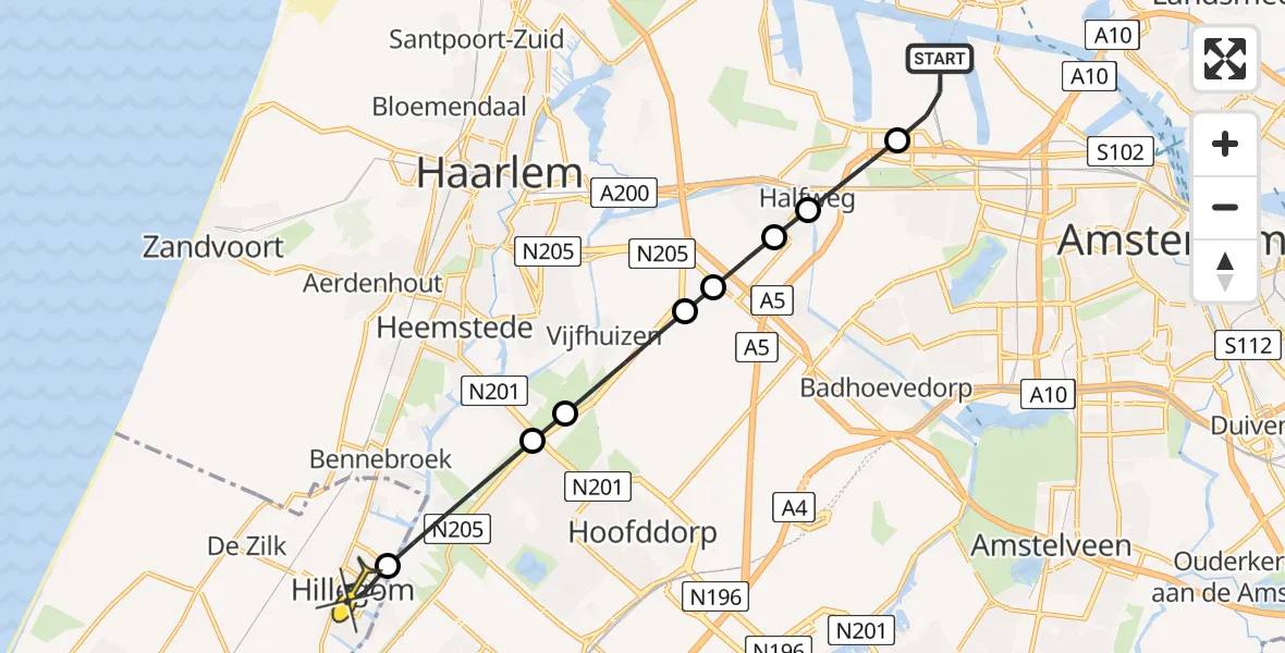 Routekaart van de vlucht: Lifeliner 1 naar Hillegom, Hornweg