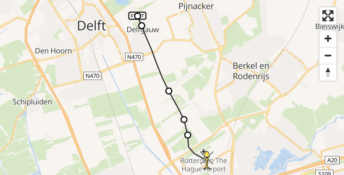 Routekaart van de vlucht: Lifeliner 2 naar Rotterdam The Hague Airport, Zuideindseweg